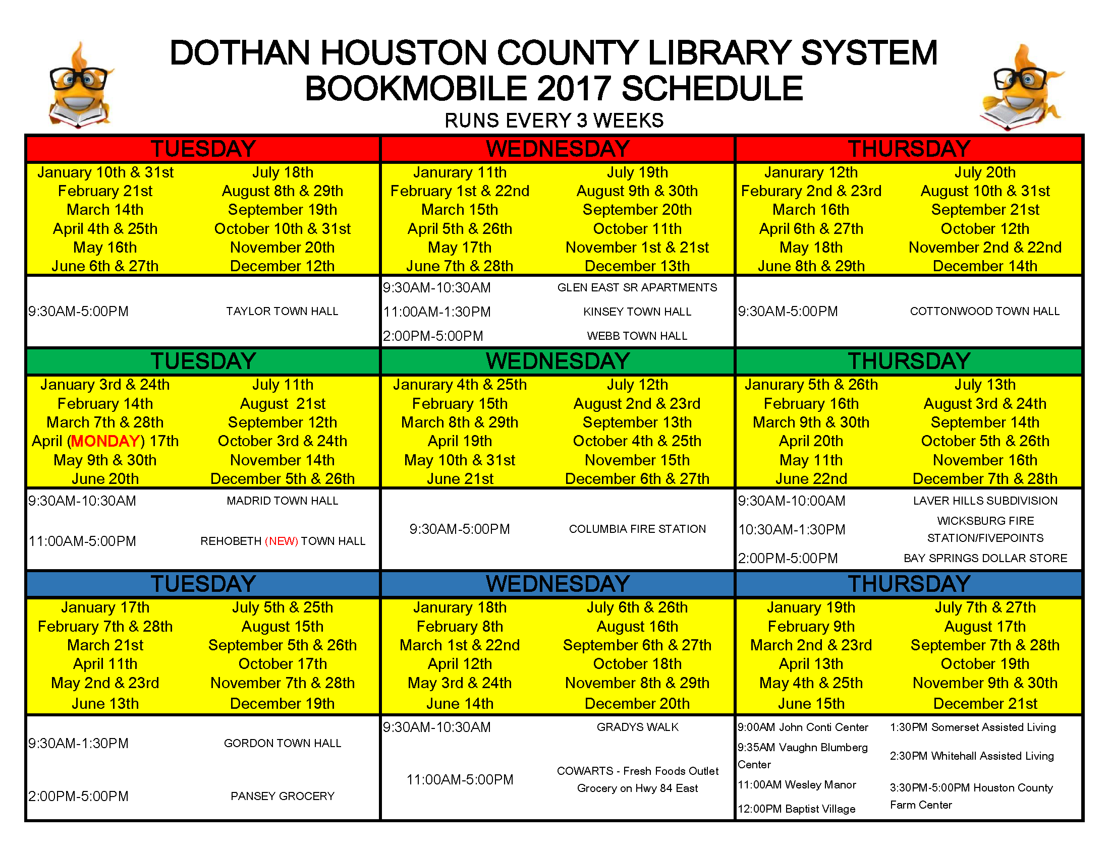 Bookmobile Schedule Dothan Houston County Library System
